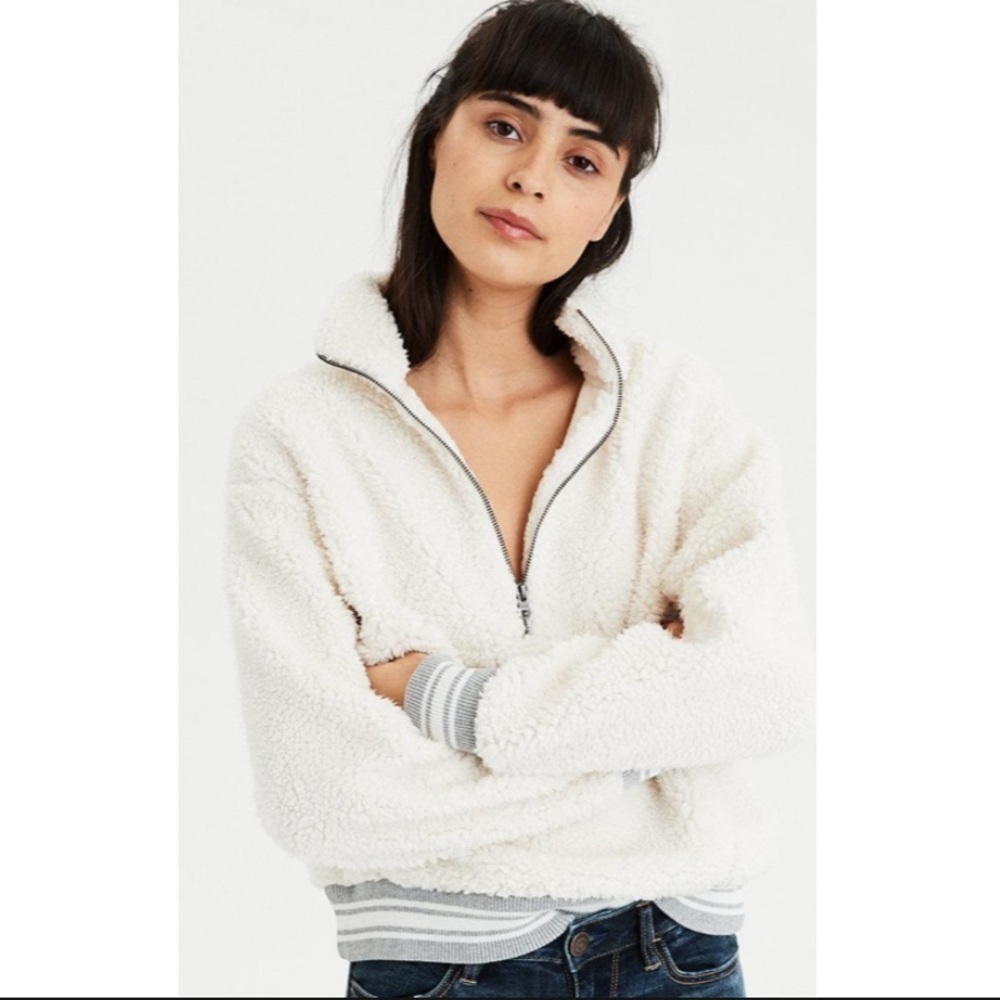 American Eagle Fuzzy Teddy Sherpa 1/4 Zip Pullover
